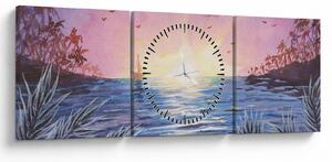 Kép - naplemente a víz felett, akvarell (órával) (90x30 cm)