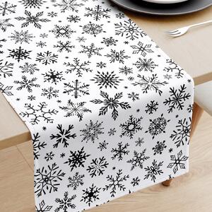 Goldea karácsonyi pamut asztali futó - cikkszám 1160 fekete hópihék fehér alapon 35x180 cm