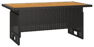 VidaXL fekete tömör akácfa és polirattan kerti asztal 100x50x43/63 cm