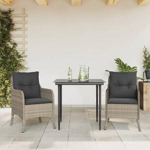 VidaXL 3részes világosszürke polyrattan kerti étkezőgarnitúra párnával