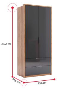 DOTA 2D2SZ ruhásszekrény, 89,6x210,4x54,6, Kraft tölgy/smooth grey