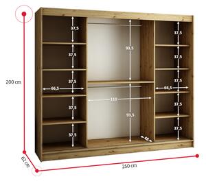 CAMELO 2 tolóajtós szekrény, 200x200x62, tölgy artisan/fekete
