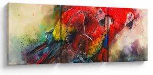 Vörös ara papagájok képe (órával) (90x30 cm)