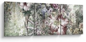 Virágok képe egy fából készült kerékpáron (órával) (90x30 cm)