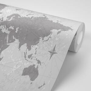 Tapéta világtérkép iránytűvel retro stílusú fekete fehérben
