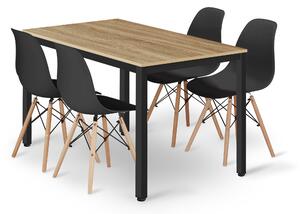 Szett: Étkezőasztal TESSA 120×60 artisan tölgy/fekete + 4 db OSAKA szék, fekete/natúr lábak