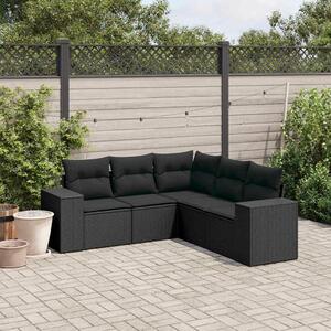 VidaXL 5 részes fekete polyrattan kerti kanapészett párnákkal