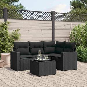 VidaXL 5 részes fekete polyrattan kerti kanapészett párnákkal