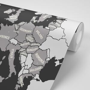 Tapéta oktatási térkép az Európai Unió országainak nevével fekete fehérben