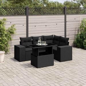 VidaXL 5 részes fekete polyrattan kerti kanapészett párnákkal