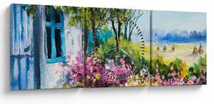 Kép a ház előtti kertről, olajfestmény (órával) (90x30 cm)
