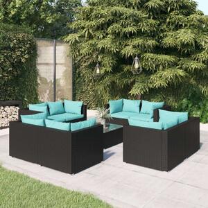 VidaXL Polyrattan Kerti Ülőgarnitúra - 9 részes - Fekete