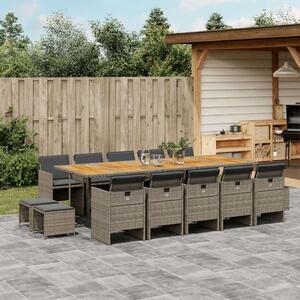 VidaXL Polyrattan Kerti Étkezőgarnitúra - 15 részes - Szürke
