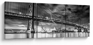 Kép - Benjamin Franklin híd, Philadelphia, fekete-fehér (órával) (90x30 cm)