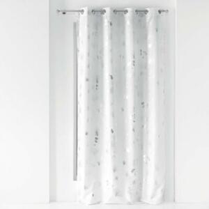Douceur d’intérieur gingko biloba mintás függöny, fehér és ezüst, 260x140cm