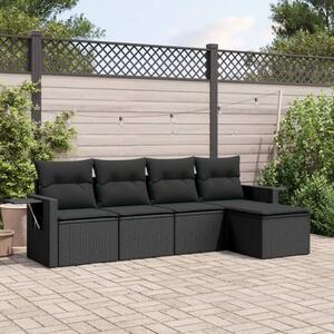 VidaXL 5 részes fekete polyrattan kerti kanapészett párnákkal