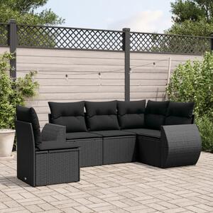 VidaXL 5 részes fekete polyrattan kerti kanapészett párnákkal