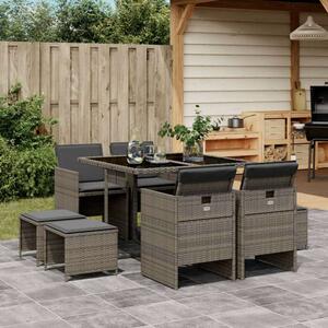 VidaXL Polyrattan Kerti Étkezőgarnitúra - 9 részes, Szürke