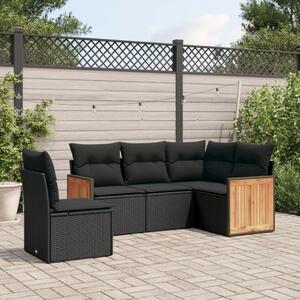 VidaXL 5 részes fekete polyrattan kerti kanapészett párnákkal