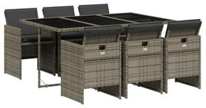 Polyrattan Kerti Étkezőgarnitúra - 7 részes - Szürke