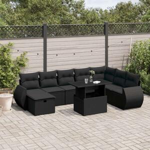 VidaXL Polyrattan Kerti Ülőgarnitúra - 9 részes - Fekete