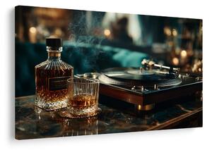 Kép gramofon és whisky pohár