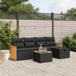 VidaXL - 6 részes Kerti Ülőgarnitúra - Polyrattan - Fekete