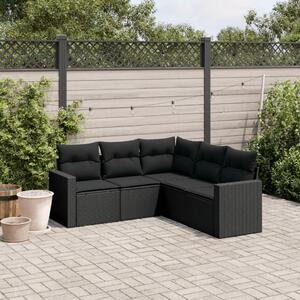 VidaXL 5 részes fekete polyrattan kerti kanapészett párnákkal