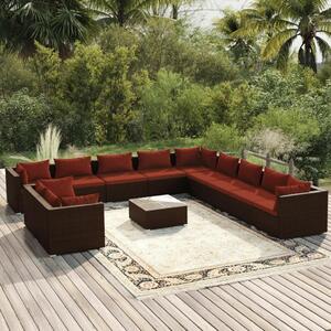 VidaXL 12 részes barna polyrattan kerti bútorszett párnákkal