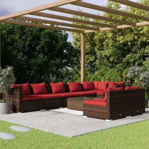 VidaXL 9 részes barna polyrattan kerti bútorszett párnákkal