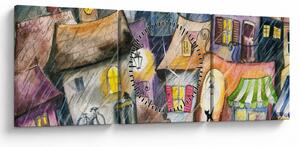 Kép - esős este (órával) (90x30 cm)