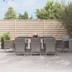 VidaXL 9 részes szürke polyrattan kerti étkezőgarnitúra párnával