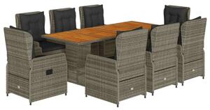 VidaXL Polyrattan Kerti Étkezőgarnitúra - 9 részes - Szürke