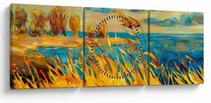 Kép - naplemente a tó felett, akril festmény (órával) (90x30 cm)