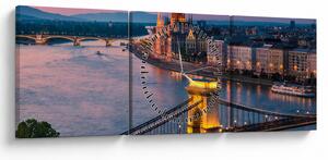 Kép - panoráma a városra, Budapest, Magyarország (órával) (90x30 cm)