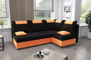 SANVI kinyitható sarok ülőgarnitúra - narancssárga / fekete, jobbos