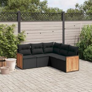 VidaXL 5 részes fekete polyrattan kerti kanapészett párnákkal