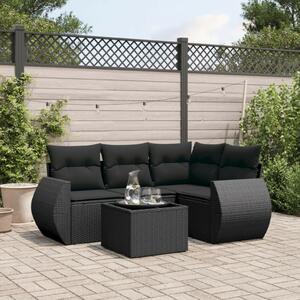 VidaXL 5 részes fekete polyrattan kerti kanapészett párnákkal