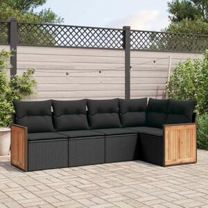 VidaXL 5 részes fekete polyrattan kerti kanapészett párnákkal
