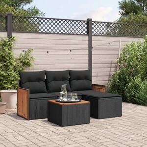 VidaXL 5 részes fekete polyrattan kerti kanapészett párnákkal