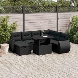 VidaXL 8 részes fekete polyrattan kerti ülőgarnitúra párnákkal