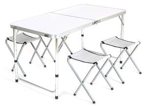 ASTOREO Kempingszett 4 + 1 - fehér - Méretet 120 x 60 cm méretű asztal + 4
