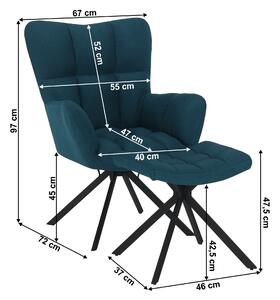 KONDELA Dizájnos forgó fotel lábtartóval, petróleum zöld/fekete, KOMODO TYP 2