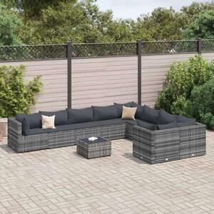 Polyrattan Kerti Ülőgarnitúra - 10 részes - Szürke