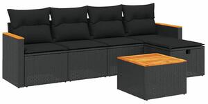 VidaXL Polyrattan Kerti Ülőgarnitúra - 6 részes - Fekete