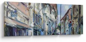 Kép - régi város sikátora, akril festmény (órával) (90x30 cm)