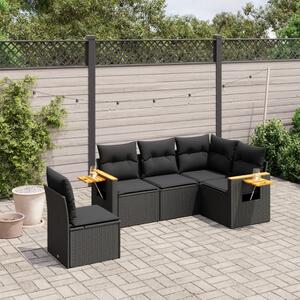 VidaXL 5 részes fekete polyrattan kerti kanapészett párnákkal