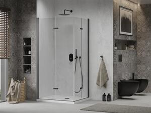 Mexen Lima Duo, zuhanykabin 2 szárnyú összecsukható ajtókkal 80 (ajtók) x 70 (ajtók) cm, 6mm átlátszó üveg, fekete profil + vékony zuhanytálca 5 cm fehér fekete szifonnal, 856-080-070-70-02-4010B