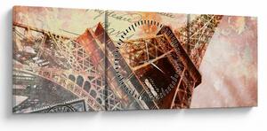 Kép - Eiffel-torony vintage stílusban (órával) (90x30 cm)