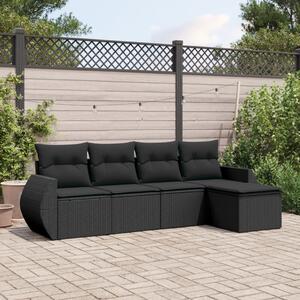 VidaXL 5 részes fekete polyrattan kerti kanapészett párnákkal